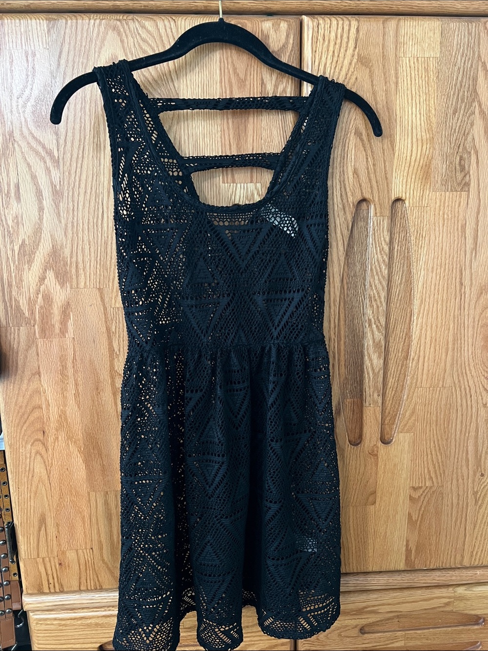 Miken swim bath suit swimsuit sheer cover up black crochet lace boho dress